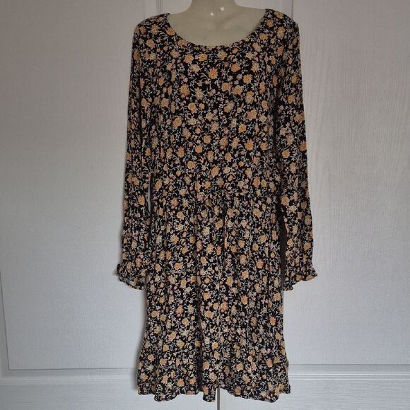 LOFT Black and Yellow Floral Long Sleeve Dress - Picture 3 of 16